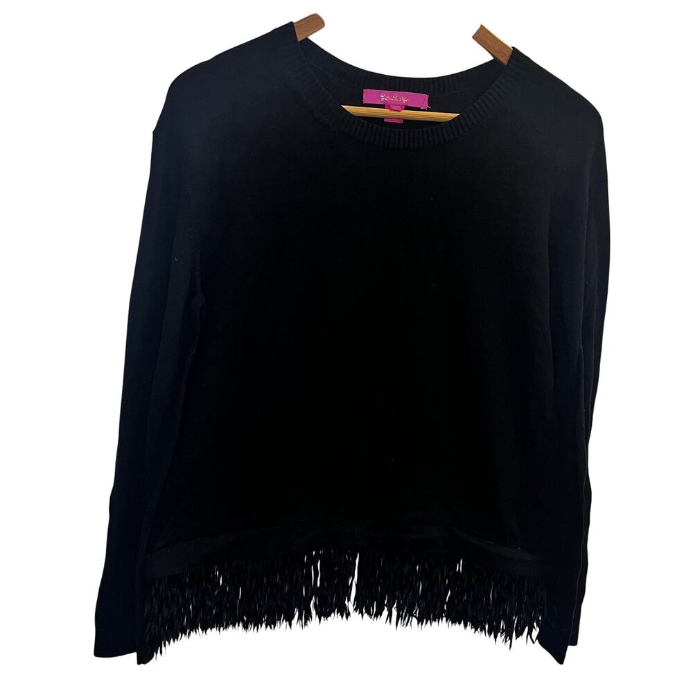 Lilly Pulitzer Sweater Womens‎ Medium Black Fringe Hem Crewneck Pullover Top